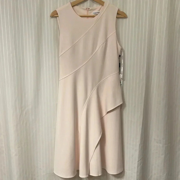 NWT!! Calvin Klein - Ruffled Fit & Flare Dress - Light Pink - Size 8 - Picture 2 of 8
